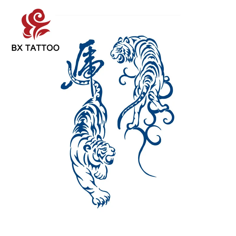 BXTAT Semi Permanent Blue Genipa Juice Tattoos of Chinese Dragon Tiger Butterfly Scorpion Cat Owl Sketches GZ139to144