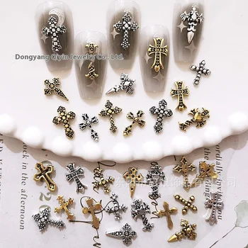 New 3D Retro European American Style Nail Stickers Dark Crocore Cross Alloy Nail Jewelry with Punk Personality Nail Decorations