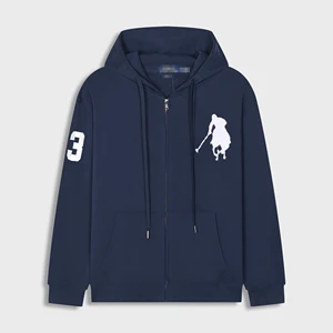 Men's Ralph Fashion Custom logo Embroidery Design Hooded Sweatshirt 100% Cotton  Loose Fit Autumn Season Solid Zipper Hoodie