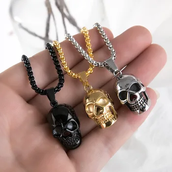 Punk No Fade Stainless Steel Halloween Day Skeleton Pendant Necklace Skull Statement Necklace For Men Fashion Jewelry Wholesale