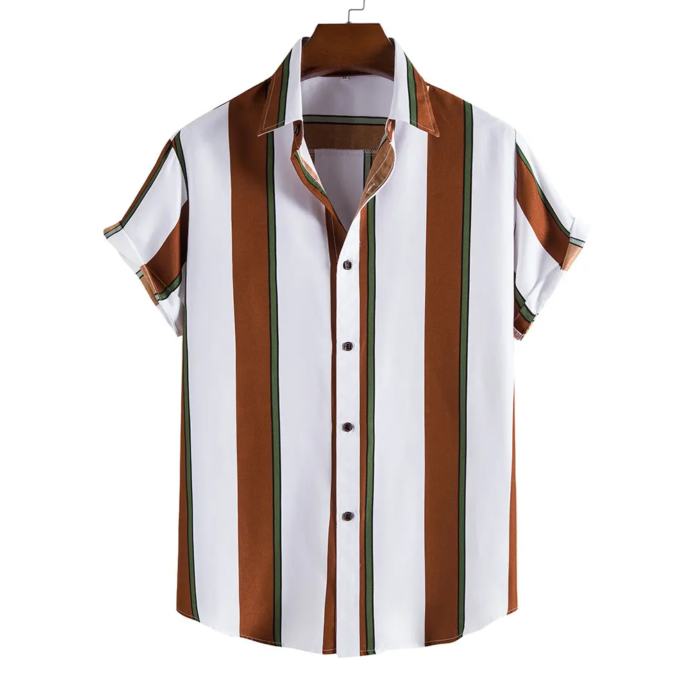 Hawaiian Shirt Harajuku Stripe Print Loose Fashion Casual Short Sleeve ...