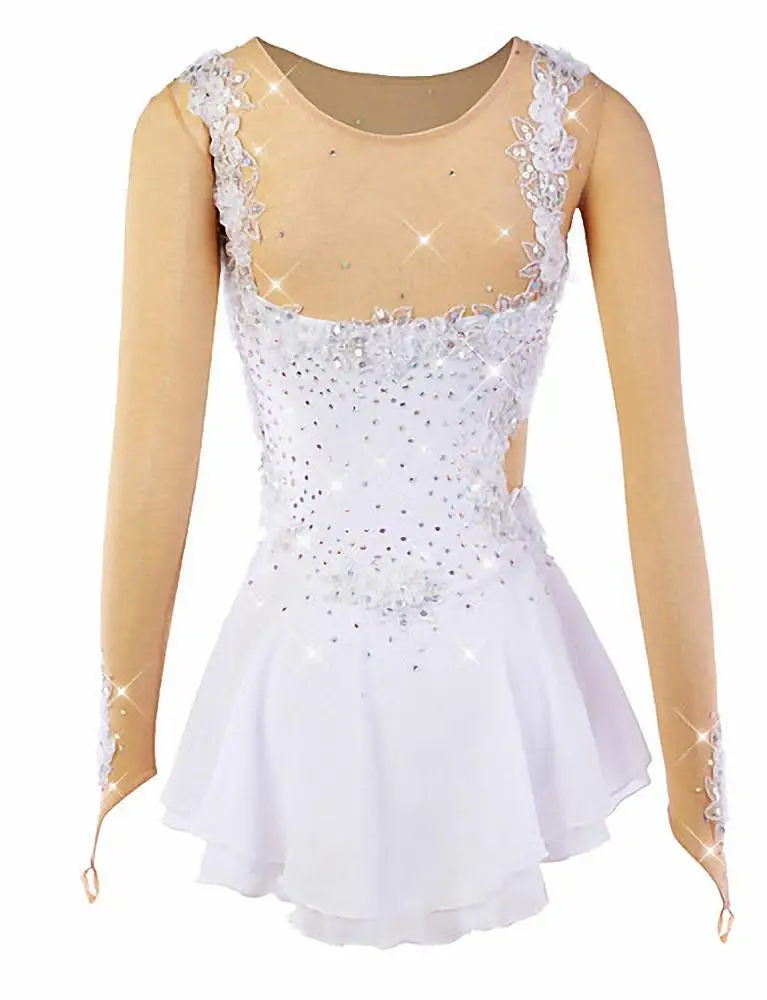 Figure Skating Skirts Kids White Fairy Dress - Professional