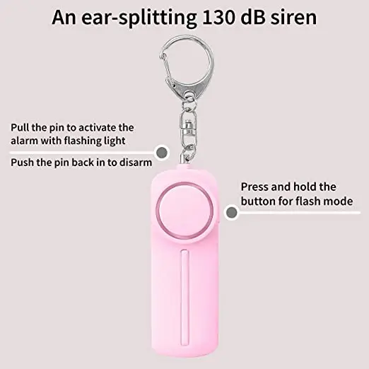 Pink Self Defense Personal Alarm 130dB With LED Light Emergency