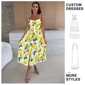 Custom OEM Hot Selling Slim Sexy Women Halter Sleeveless  Empire Print Beach Long Fashion Ladies Casual Dress