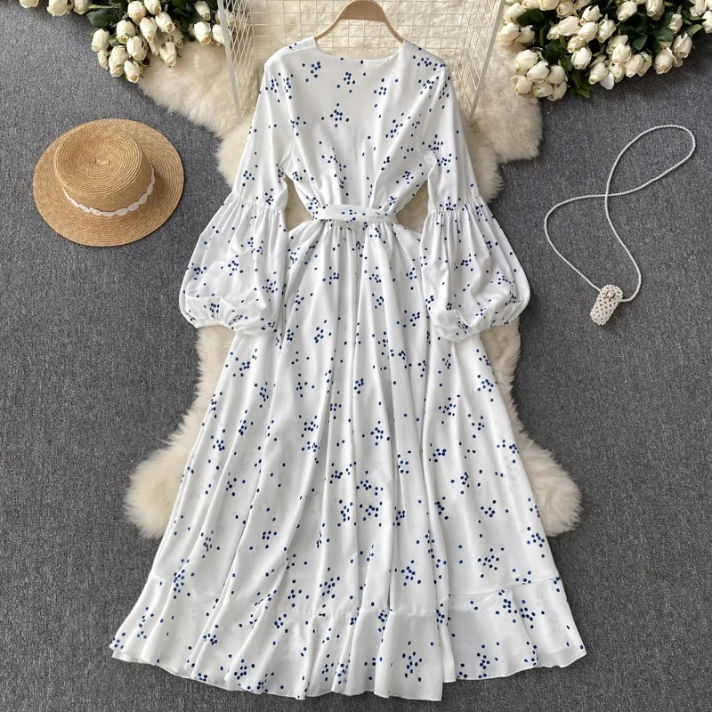 sachin and babi light blue dress Mqtime Fashion Female Dress Simple Long Sleeves High-Low Lace-up Solid –  mqtime main image 0