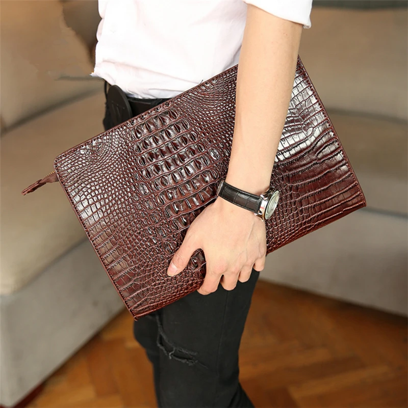 Grand sac a main en cuir pu crocodile unisexe pour femmes pochette pour Ipad bureau hommes