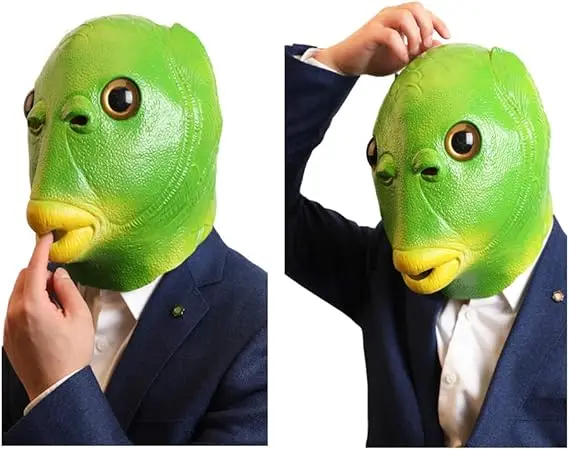 Green Fish Mask Funny Latex Full Head Realistic Masks Fancy Dress for Halloween Carnival Costume Party