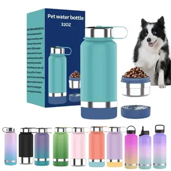 pet travel Stainless steel 3 in 1 dog water bottle apsible portable  Dog  Water Bottle  with food container for dog bottle