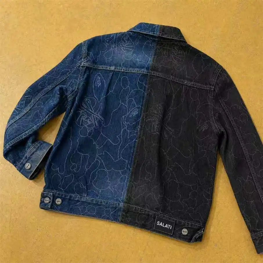 Wholesale Washed Denim Jacket Men All Over Floral Pattern Button Front Pocket Vintage Streetwear Fashion Men Denim Jacket gallery 6