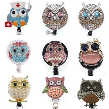 Office Supply Sparkles Owl Badge Reel Nurse Doctor ID Badge Holder Accessories With Alligator Clip