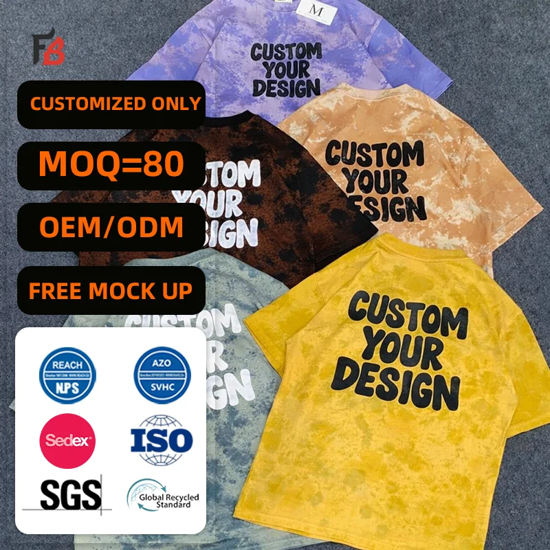 Manufacture Wholesale Custom Oversized Heavyweight Cotton Tie Dye All Over Screen Dtg Printed T-shirts