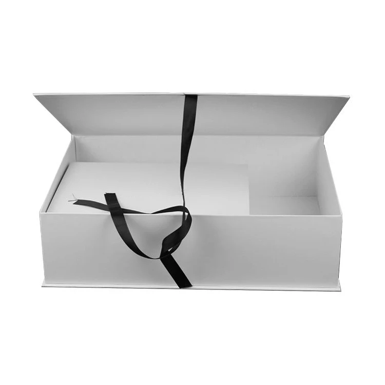 Custom Luxury White Magnet Flap Clothing Paper Box Foldable Magnetic ...