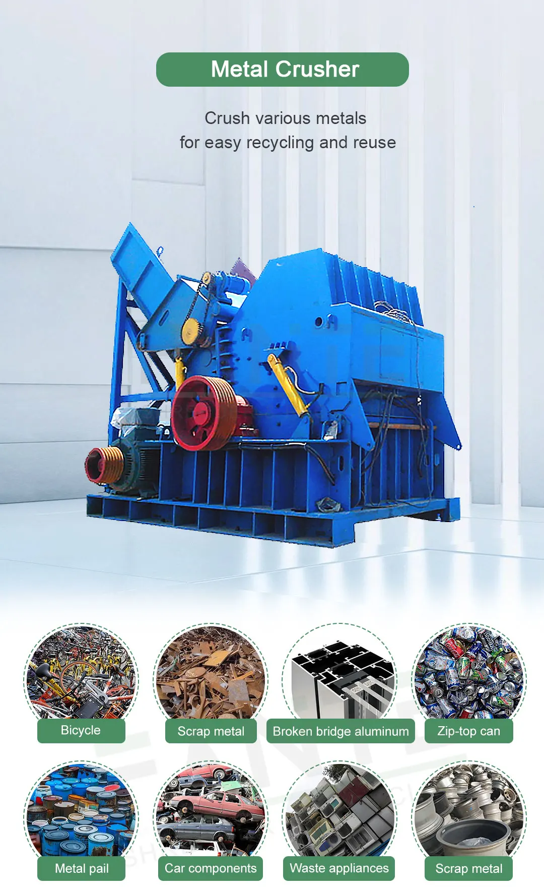 Scrap Metal Recycling Machine Aluminum Can Crusher Heavy Metal Steel