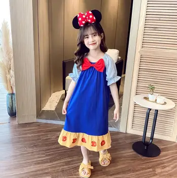 Summer Parent-child outfit big child girl princess dress cute blue yellow night dress for kids children dress cotton sleepwear