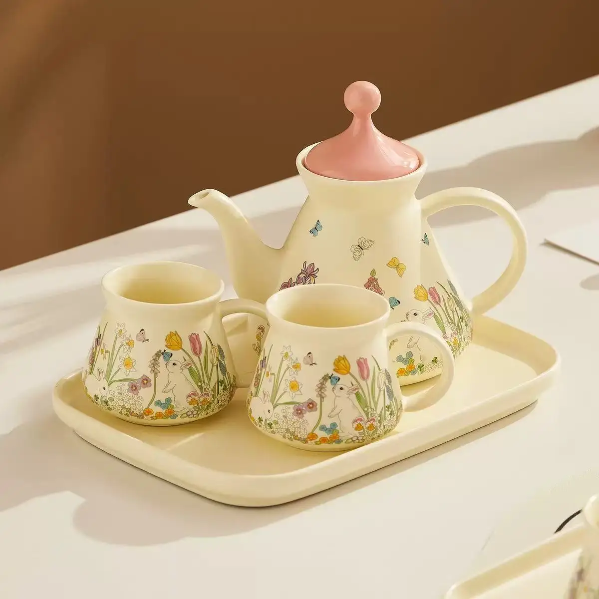 M Ceramic Teapot and Cup Set Perfect Birthday Gift for Tea Lovers Cartoon Princess Heart Alice in Wonderland Teapot Mug Set