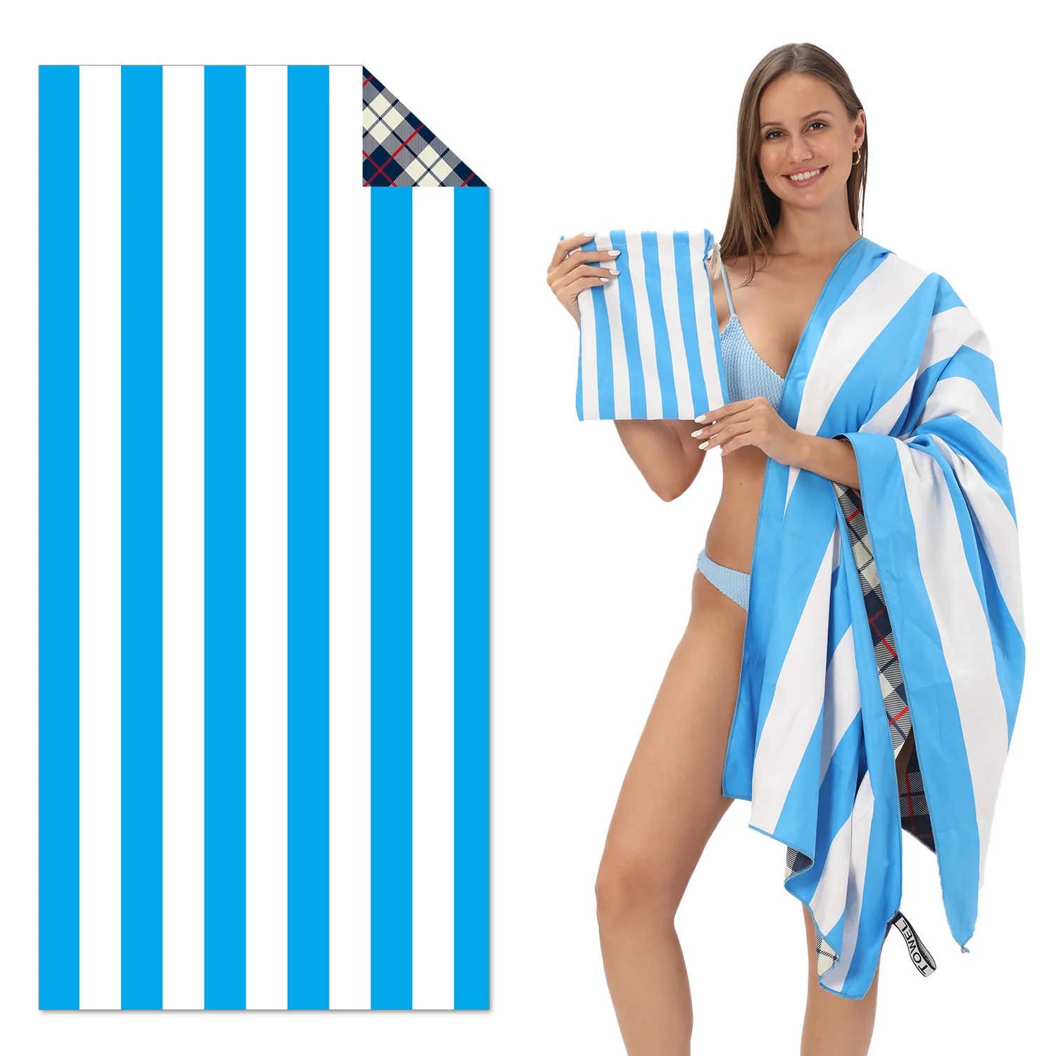 Striped Microfibre Printed Quick Dry Beach Travel Towel Custom Print Microfiber Sand Free Beach Towel With Bag