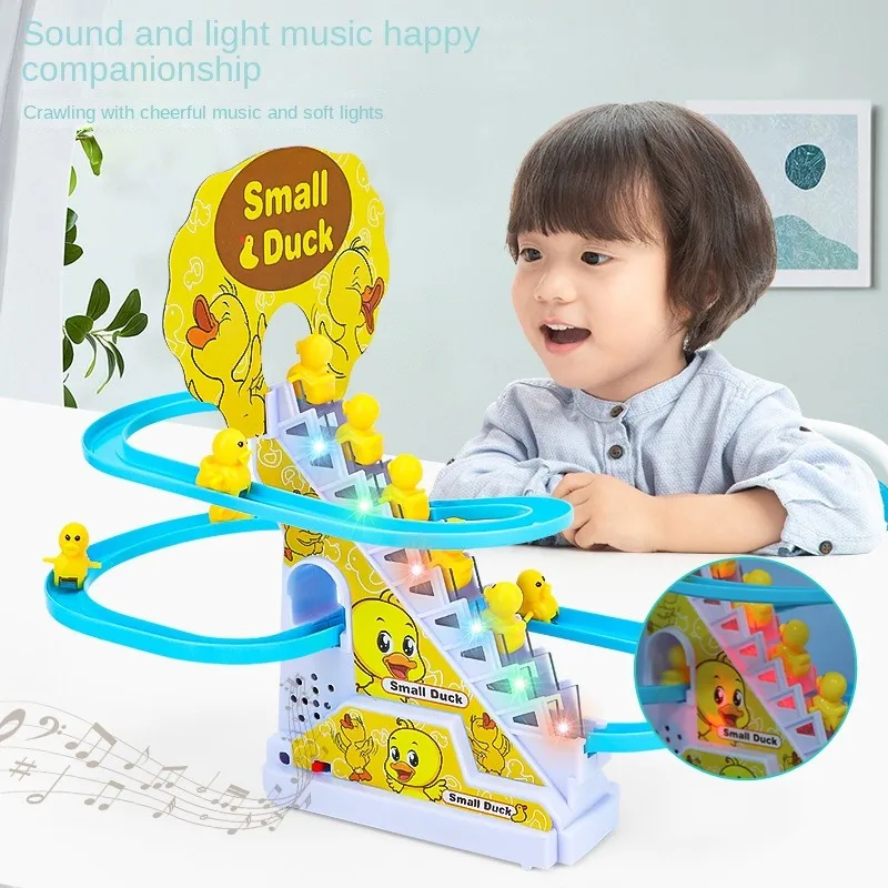 AiJH Electric Slide Track Small Duck Educational Toys With 6 Ducks Slot Plastic Railway Race Slide Track Small Duck Set