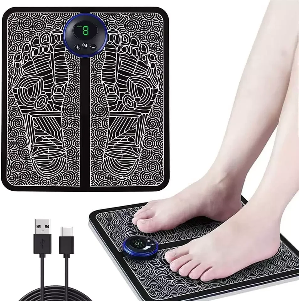 Electric EMS Foot Massager Pad Relief Pain Relax Feet Acupoints Massage Mat  Heat