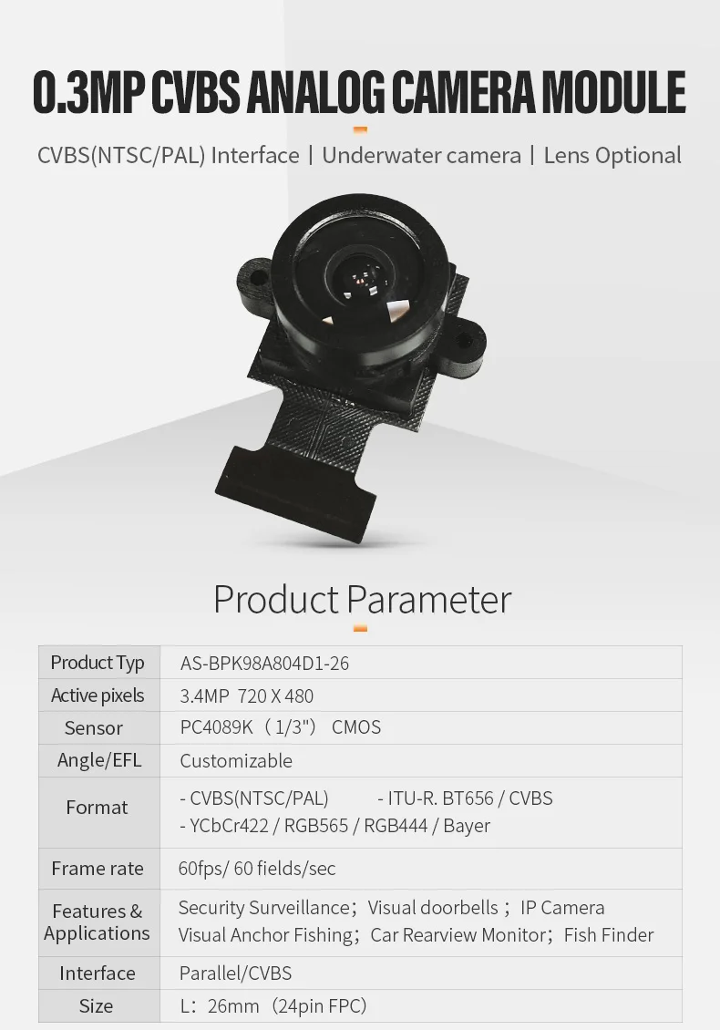 DGZX PC4089K Sensor 0.3MP 60fps Video Long Distance Transmission Pipeline Detection Mini Wide Angle Camera Module AHD CVBS插图
