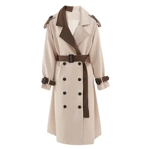 Women's High Quality Fashion Elegant British Casual Coat Temperament Fashion Long Double Breasted Waist Slimming Trench Coat