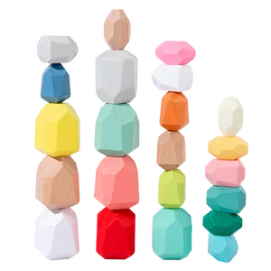 36 PCS Wooden Sorting Stacking Rocks Stones,Sensory Toddler Toys Learning Montessori Toys, Building Blocks Game for Kids 2 3 4 5