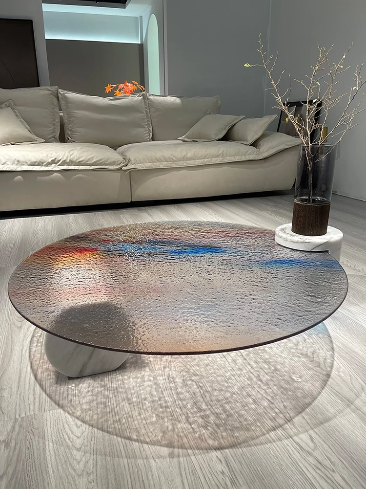 2022 New Arrival Minimalist Water Ripple Glass Coffee Table Set Nordic ...