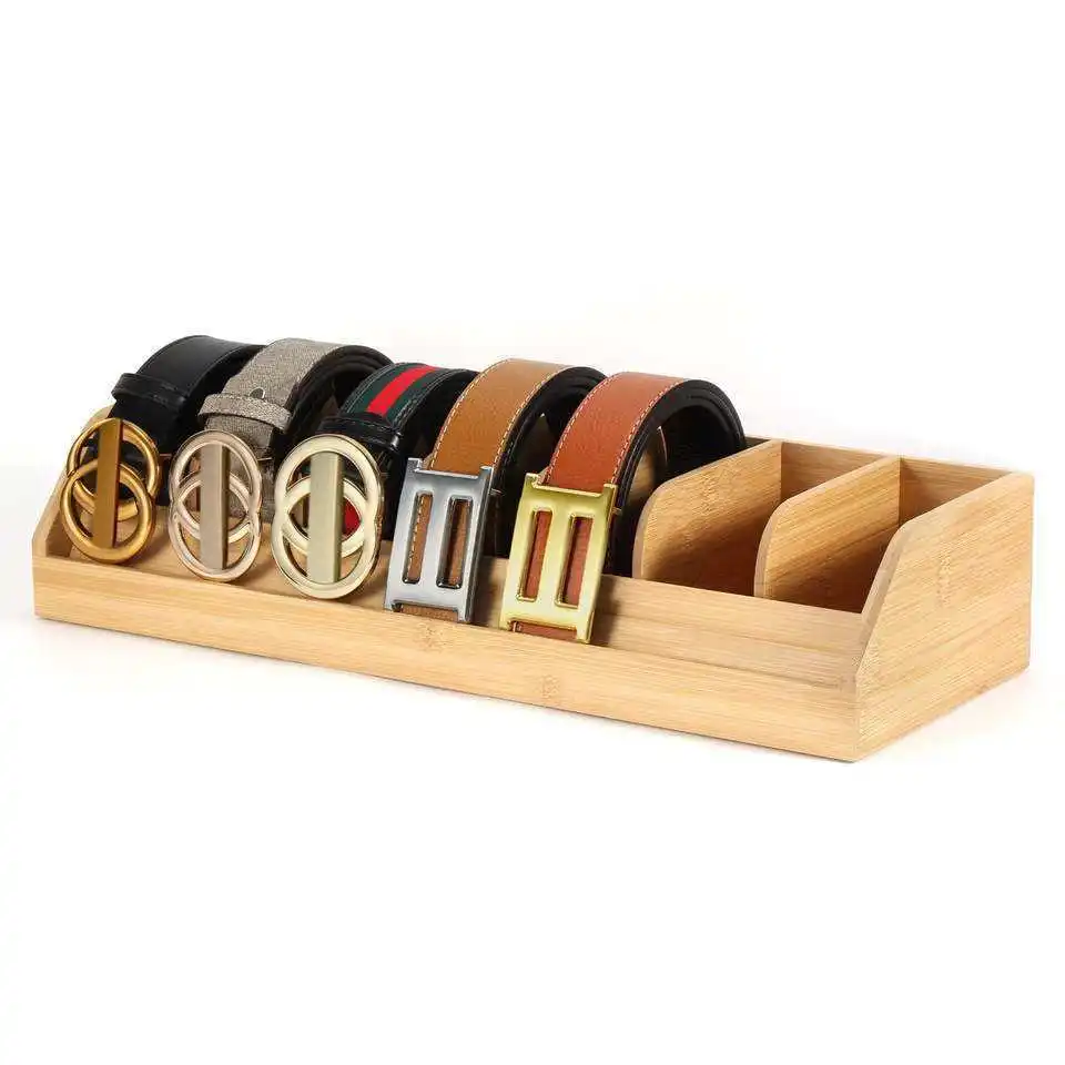 Cardboard Store Belt Rack 7 Compartments Belt Display Rack Bamboo Holder for Closet and Drawer ...
