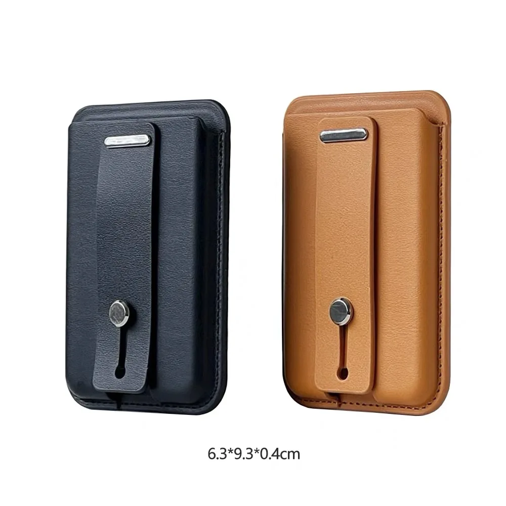 Ready to Ship Leather Magnet Smart Phone ID Card Holder Wallet External Slot Pocket for iPhone with 1 Metal Ring Sticker