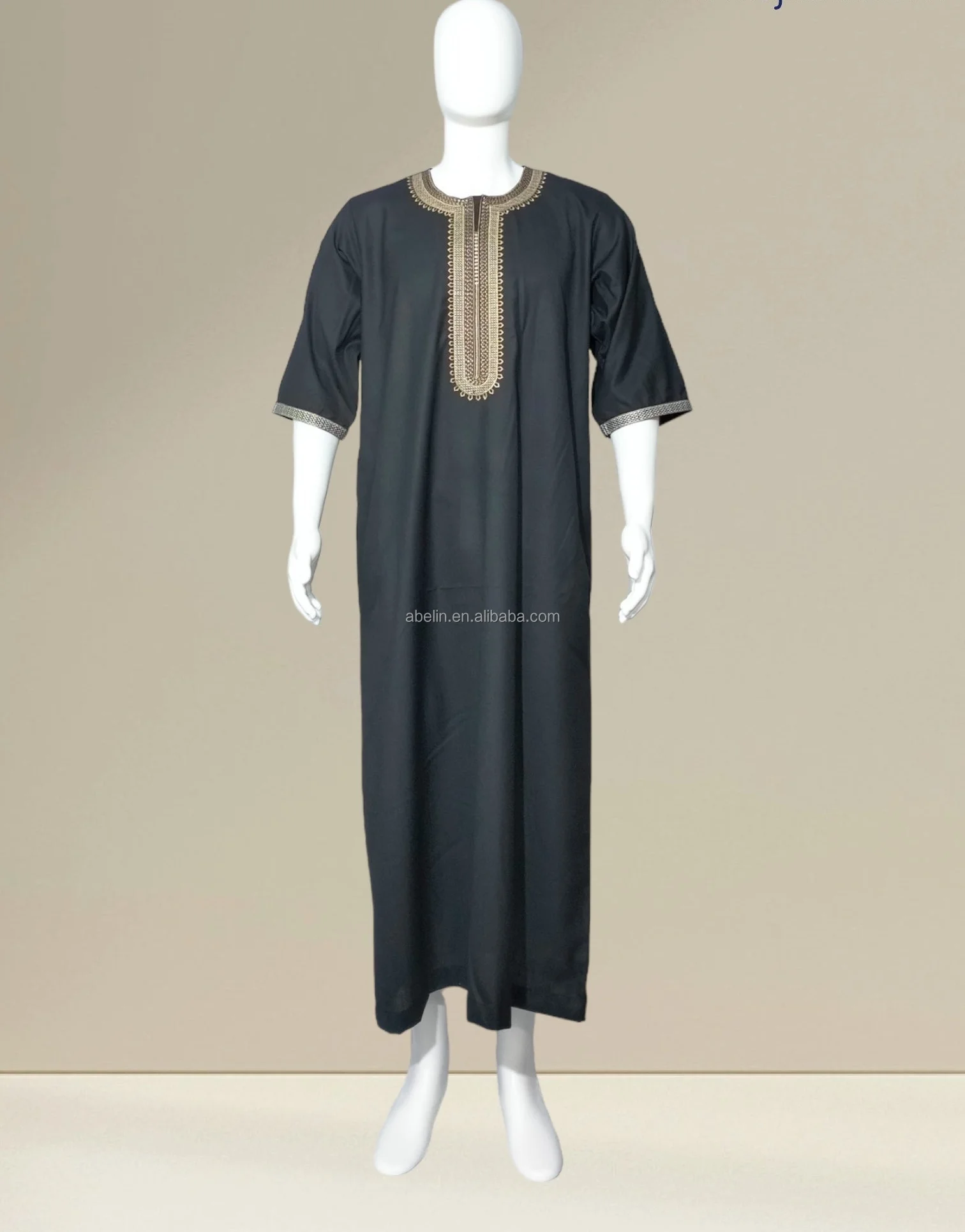 Caftan Homme Africain Marocain - Dashiki, Manches Courtes, Lin Coton, Pour Ramadan, Mariage, Soirée