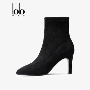 Genuine Leather Autumn Summer Winter Legging Boots Waterproof Stretch Velvet Sock 8cm Block Heel Lining Ankle Bootie Zip Height