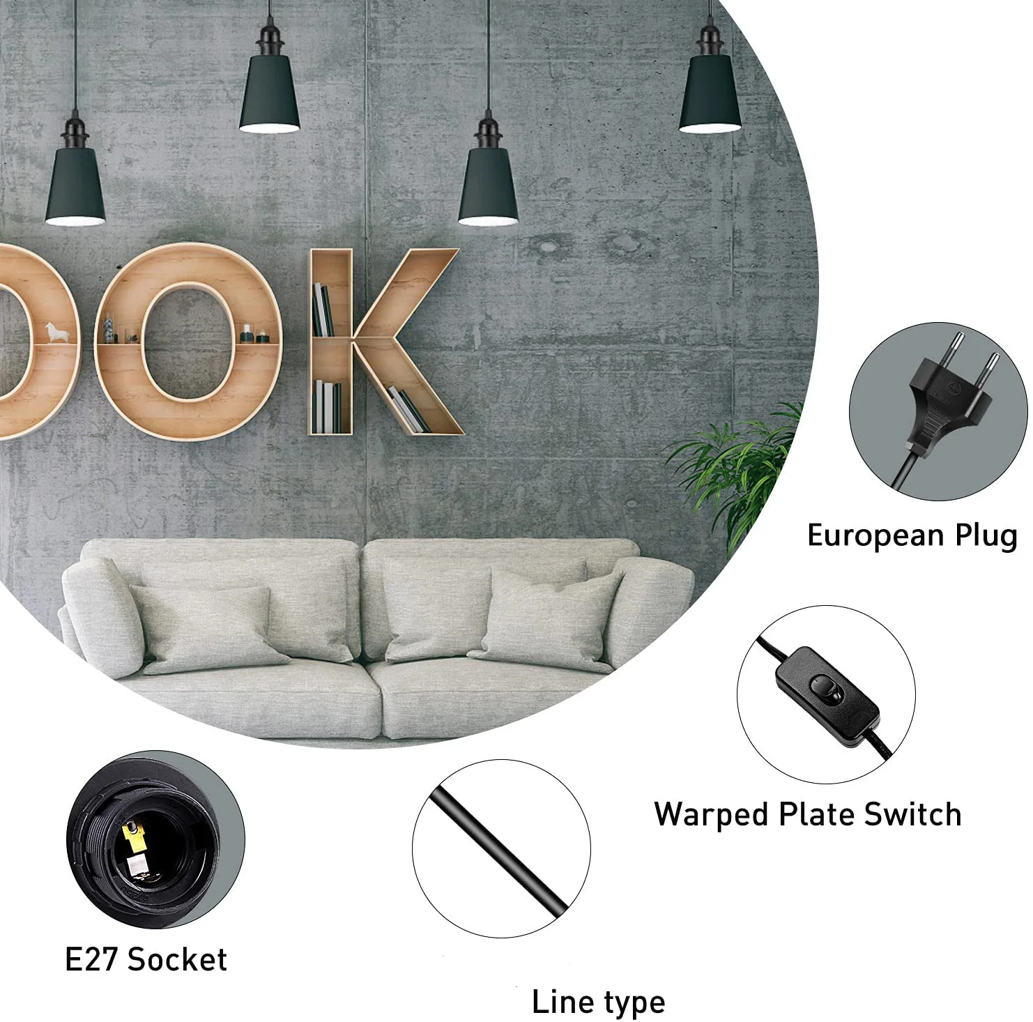 E27 Pendelleuchten-Kabel Mit Schalter – 1,7 M, Schwarz/weiß, Für Glühbirnen & DIY-Lampen