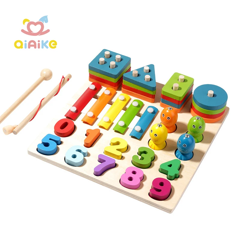 Jouets Pour Enfants Fishing Set Column Building Block Xylophone Percussion Musical Wood Montessori Educational Toys for Kids