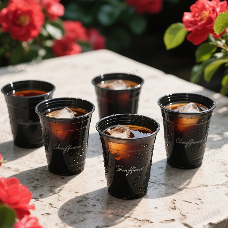 90 mm és 98 mm-es PET műanyag pohár, egyszer használatos, egyedi logóval ellátott műanyag pohár fedéllel smoothie-hoz