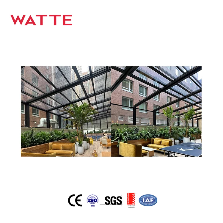 Atrium Insulation Roofing System Electric Motorized Retractable Sliding Skylight Laminated Tempered Glass Roof Window