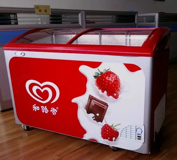 438L Top Open Thick Foaming Glass Door Deep Freezer Wholesale