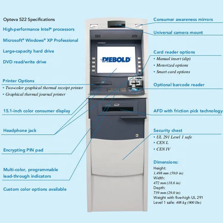 Diebold China Manufacturers Opteva 522 Bank ATM Cash Machine Cash Dispenser Machine Lobby