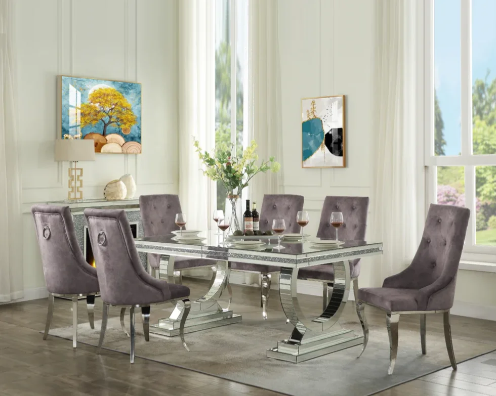 Newest Sparkle Mirror Dining Table Rectangle 68 People Crushed Diamond