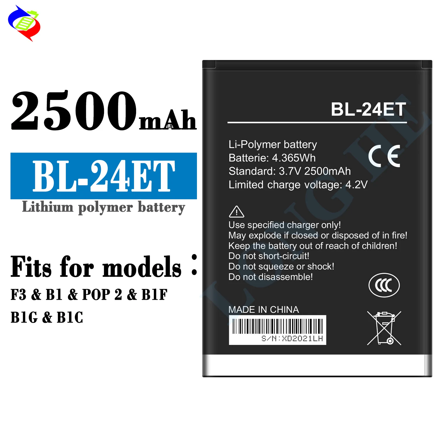 BL-24ET 2500mAh B1 POP1 B1F Mobile Phone Battery for Tecno for B1G BIC F3  B1 POP BIF Battery