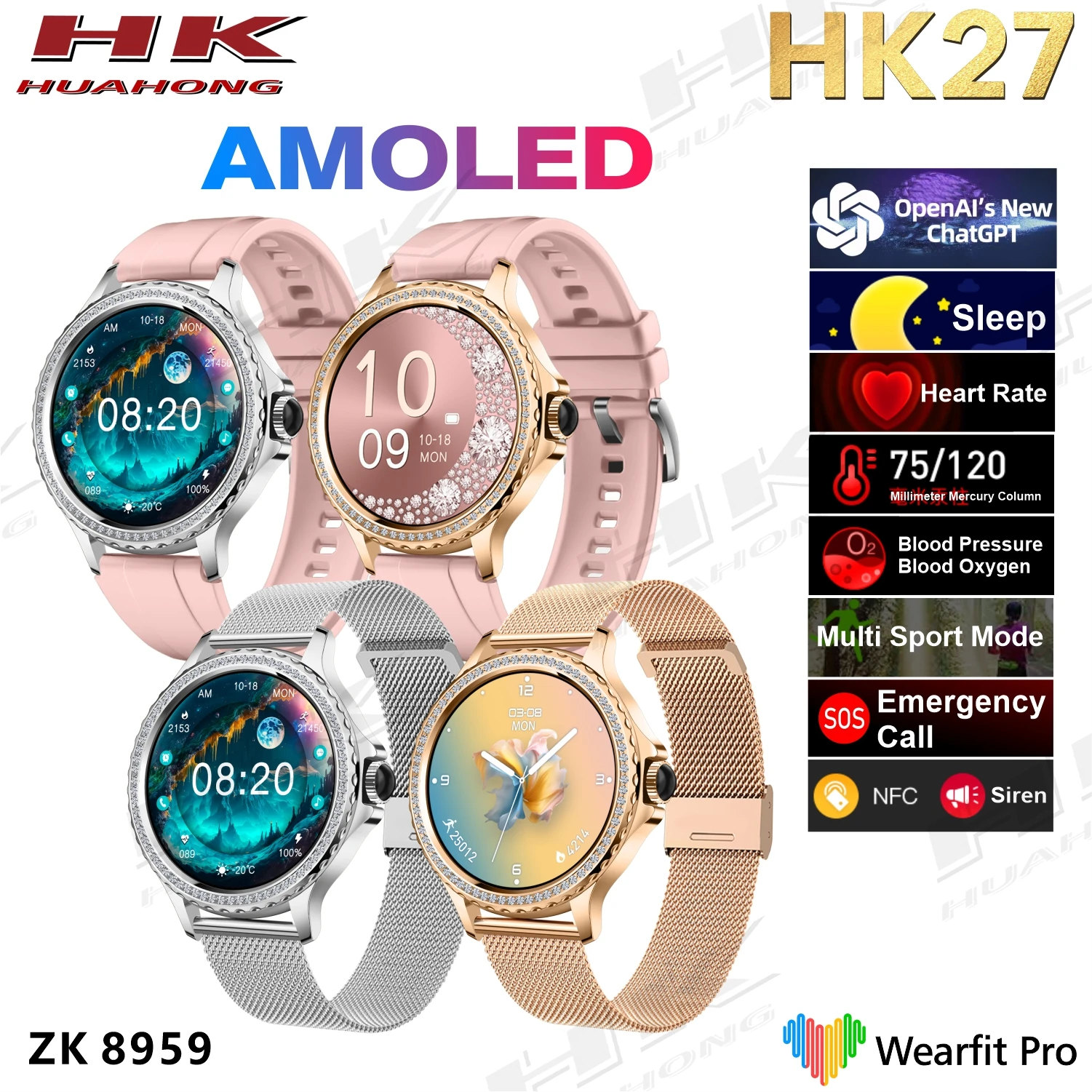 Stylish High-Tech Smart Bracelet Watch Color OLED Display Compatible Android IOS Features Heart Rate Monitoring Call Sport