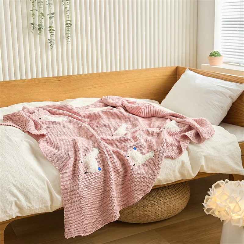 Super Cozy Cute  Sheep Jacquard Baby Knitted Throw Blanket For Children  and Newborn Baby  Blanket  SX supplier