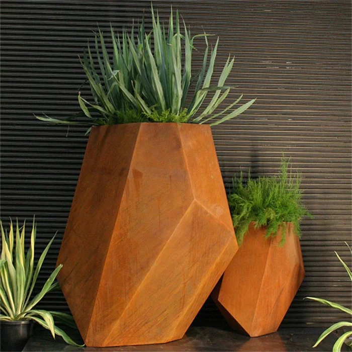 Vaso Moderno In Acciaio Corten Quadrato 40x40 Cm | Esschert Design PY163 Arrugginito