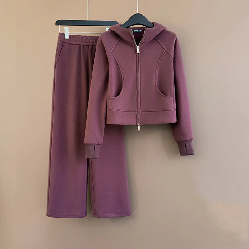 Fashion Suit Autumn Winter High-end Button-Up Woven Cardigan Hoodie Straight Pants Two-p detail