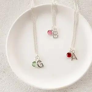 Mei Long Jewelry Factory Wholesale Personalised 925 Sterling Silver Women Necklace Birthstone and Initial Necklace High Quality