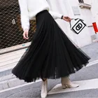 Ladies's Skirt Ladies's Tulle Half Skirt Elastic High Waist Mesh Skirt Long Pleated Big Swing Skirt For Women Elegant Casual