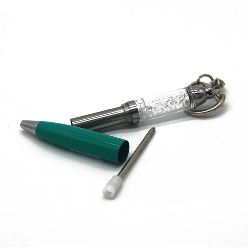 Handmade DIY Herbarium Crystal Fillable Floating Glitter Pen with Keychain Fat Short Mini Keychain Pen with Rhinestone Filled
