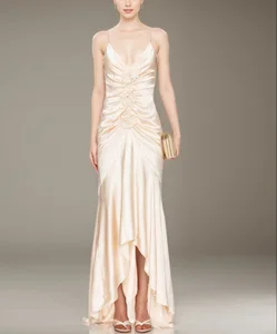 Luxury Satin Maxi Evening Gown for Women with Floral Design Spring Sexy Casual Elegant Wear