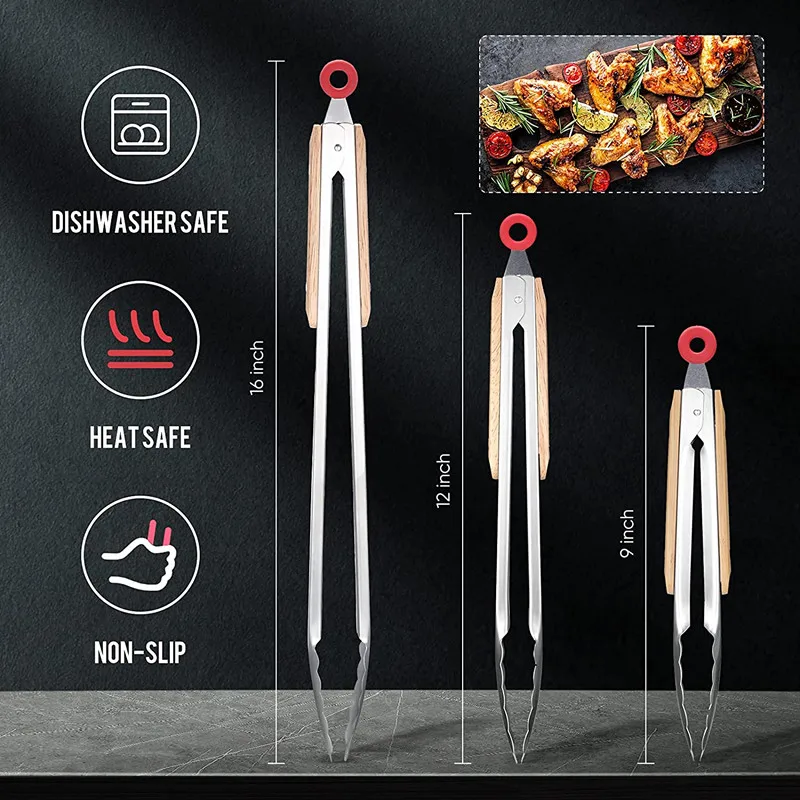 Stainless Steel Locking Kitchen Cooking Tongs Metal BBQ Grill Tongs for Grilling Food details