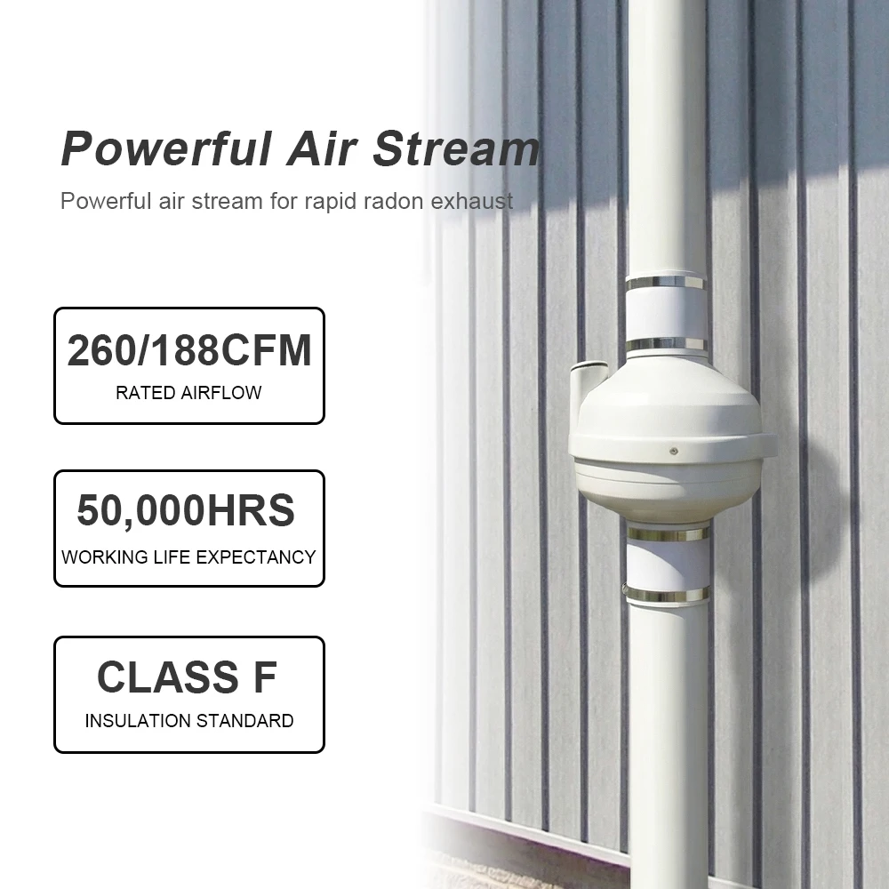 Speed Plastic Radon Fan, DCFAIR, 260/188CFM, Centrifugal, Wall - detail 14