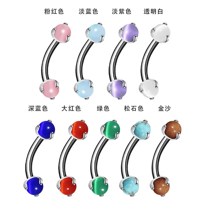 16G curved rod perforated eyebrow stud internal thread double head three claws opal beads collarbone stud fashion accessory