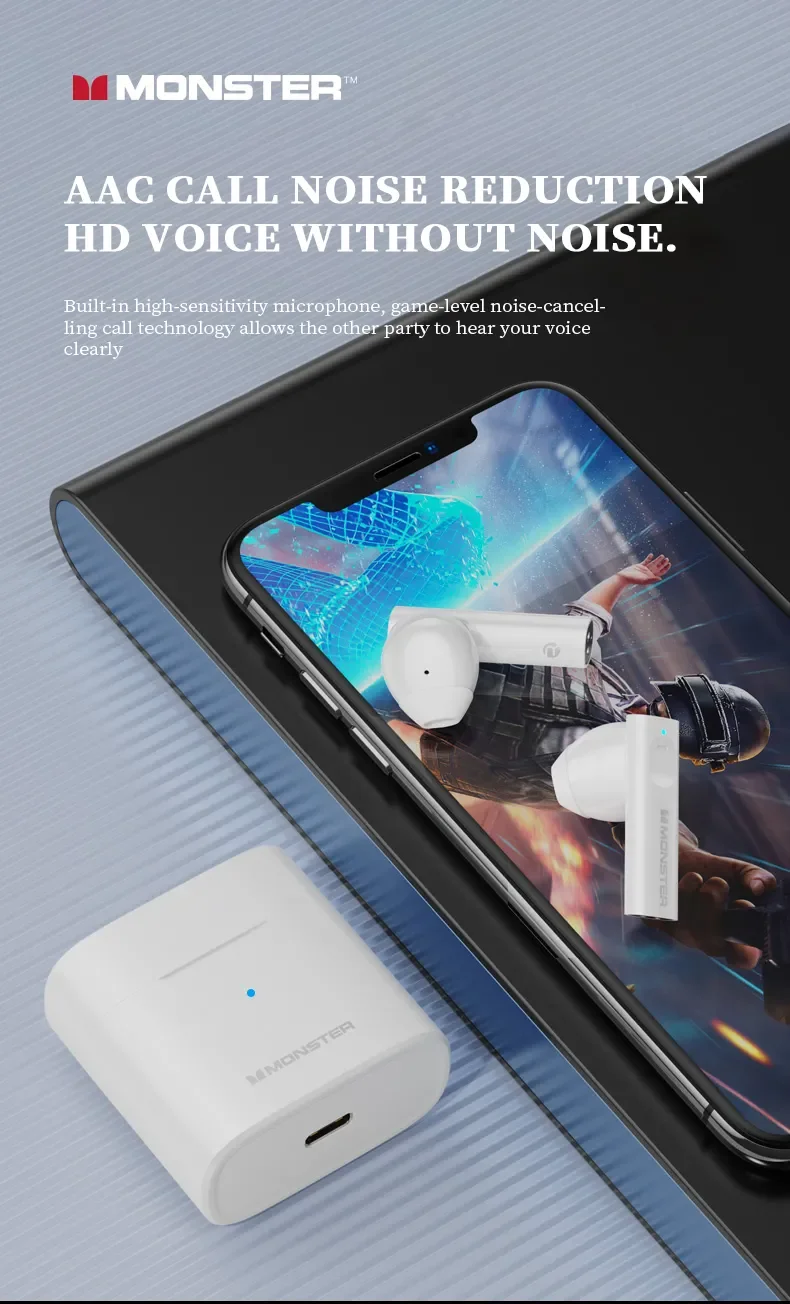 Monster Airmars XKT03 Earbud Gaming In-ear Earphone True Headphone Wireless ANC Call Noise Cancelling Wireless Headphones